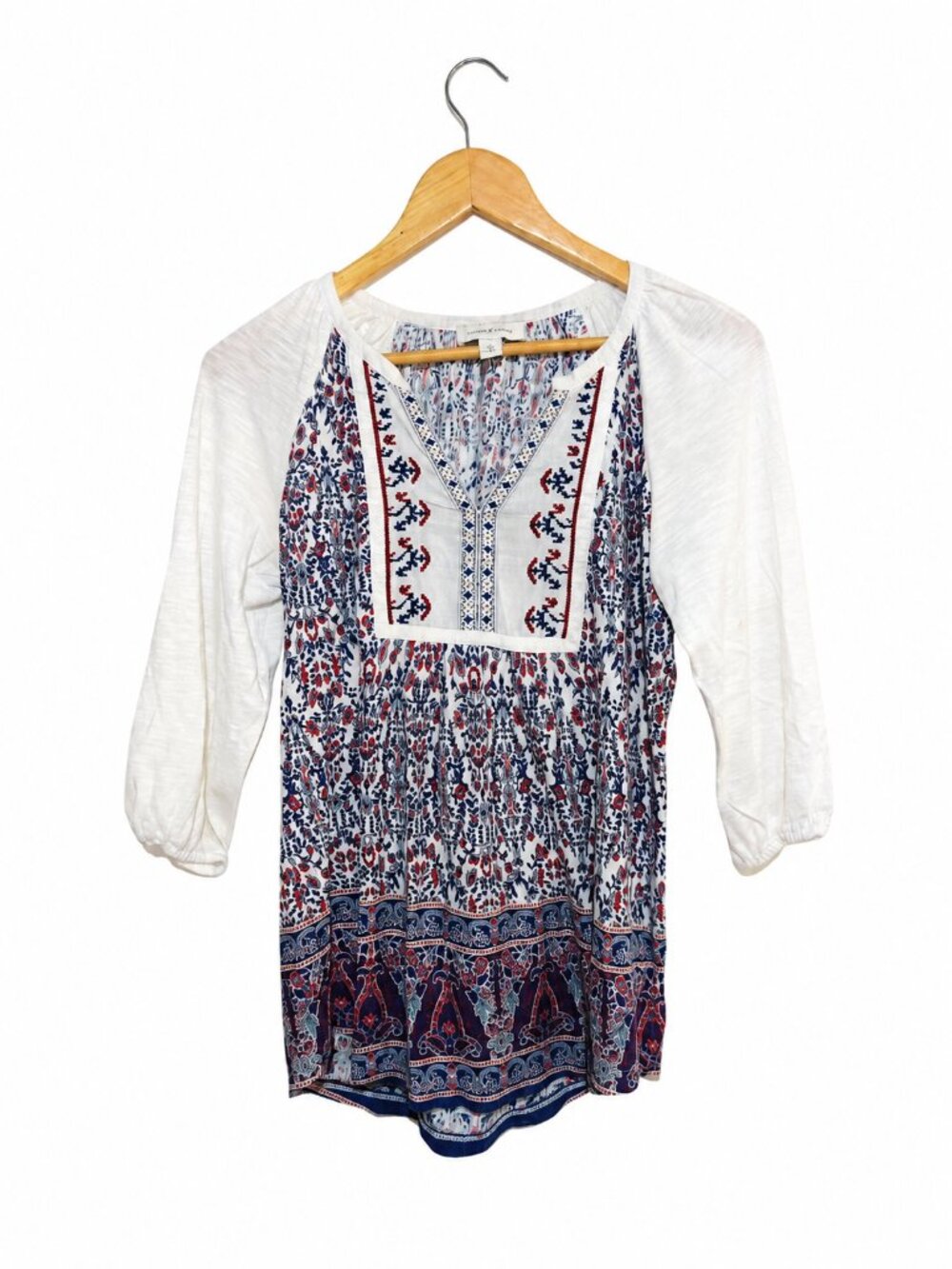 Vintage America XS Boho Floral Print 3/4 Sleeve Tunic Top - Picture 2 of 8